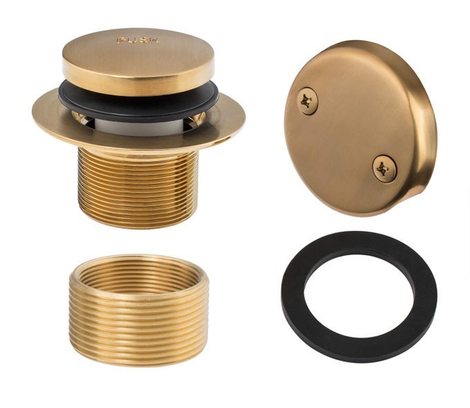TIPTOE BATHTUB DRAINS TRIM SET WITH TWOHOLE OVERFLOW FACEPLATE REPLACEMENT BATH DRAIN TRIM KIT WITH 2HOLE OVERFLOW FACEPLATE AND UNIVERSAL FINECOARSE THREAD BRUSHED GOLD
