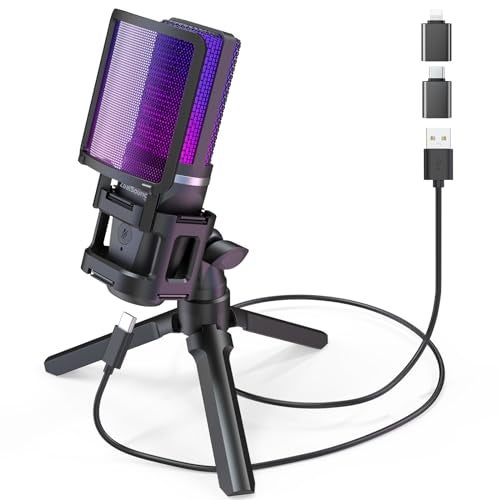 ZealSound Gaming USB Microphone for PC Mac iPhone & Android, Podcast Mic with Noise Cancellation, Touch Mute, RGB Light, Volume & Monitor Control, for Streaming Podcasting ASMR TikTok Discord YouTube - Image 1