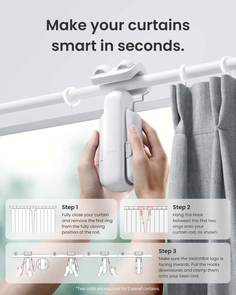 SwitchBot 2025 Automatic Curtain Opener 3 Rod-Bluetooth Remote Control, WiFi&APP Control, Upgraded High-Performance, Add Hub to Work with Alexa, Google Home, HomeKit via Matter - Image 2