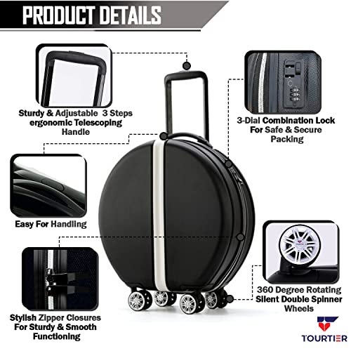 TOURTIER Abs Travel Medium Trolley Luggage Cabin Bag, 20 Inch Luggage Suitcase With 4 Double Spinner Rolling Wheels (Black, 53 cm, hard) - Image 3