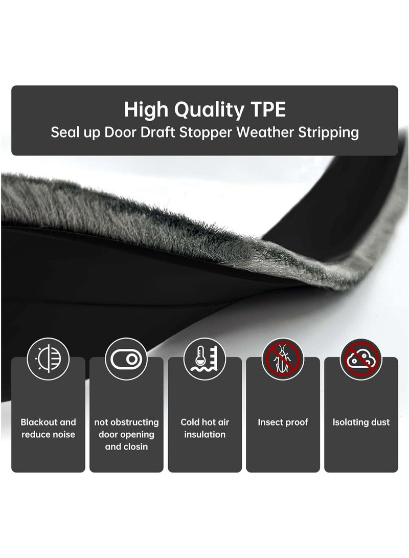 Door Sweep for Bottom of Door, Integrated Design with Brush, Self Adhesive Under Door Draft Stopper, Door Seal Dust/Noise/Hot or Cold Air Insulation (Black) - Image 2