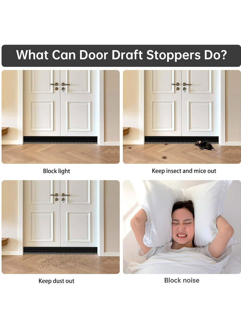 Door Sweep for Bottom of Door, Integrated Design with Brush, Self Adhesive Under Door Draft Stopper, Door Seal Dust/Noise/Hot or Cold Air Insulation (Black) - Image 5
