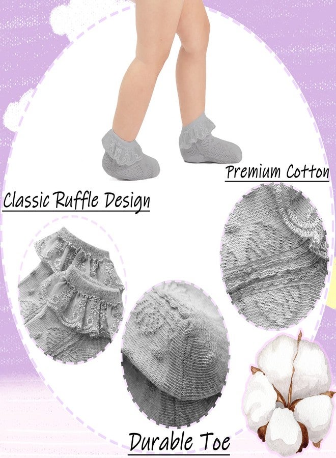 hakugoo Baby Girl Lace Socks Eyelet Ruffle Socks 6 Pairs Pack Princess Dress Socks Infant Toddler, White Ivory Pink Purple Green Grey,6-12 Months - Image 3