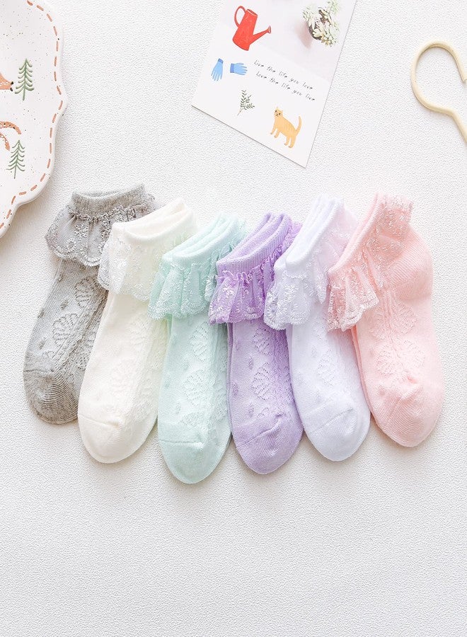 hakugoo Baby Girl Lace Socks Eyelet Ruffle Socks 6 Pairs Pack Princess Dress Socks Infant Toddler, White Ivory Pink Purple Green Grey,6-12 Months - Image 5