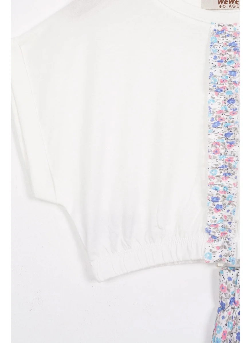 Zepkids Elastic Waist Double Sleeve Flowered Blue Color Girl Skirt Suit