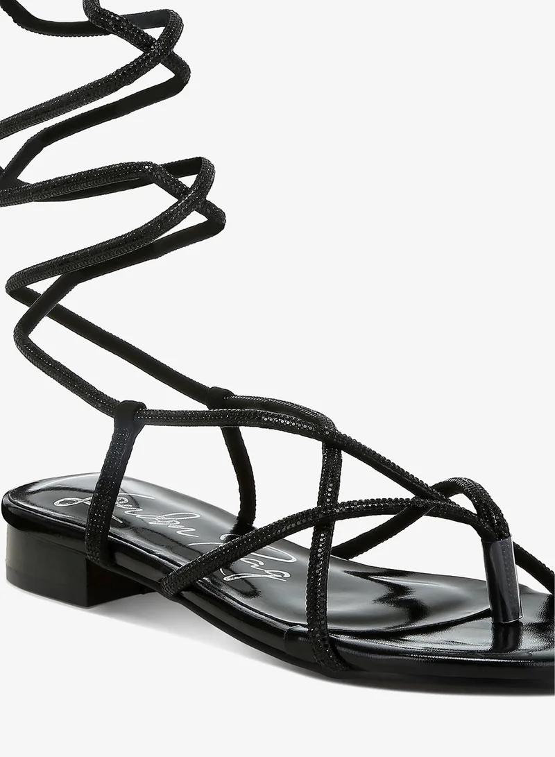 London Rag Strappy Lace-Up Sandals in Black