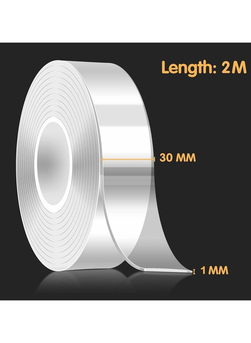 6 Rolls Double Sided Tape Heavy Duty, Waterproof Acrylic Double Sided Adhesive Clear Tape, Removable Sticky Tape for Walls/Carpet/Wood(2M x 3CM x 1MM)