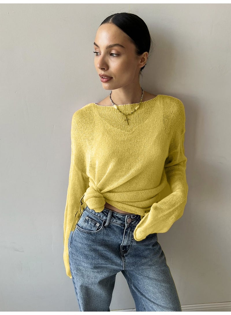 NIBEMINENT Early Autumn  Hollow Out Sweater For Women Loose Solid Color Knit Long Sleeve Cover-Up Tops Female - Image 1