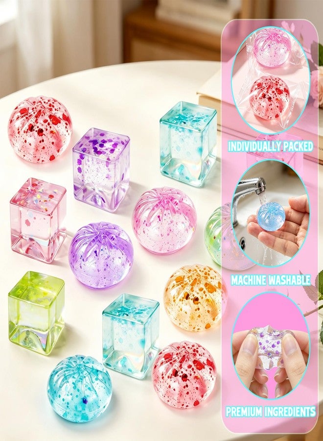 XPQKDC 30Pcs Squeeze Toys Kit, Mini Glitter Dumpling Toy and Ice Cube Squishies Stress Balls, Taba Squishies Sugar Glitter Dumpling, Stress Cube Fidget Toys Kids Party Favors Classroom Prizes (Random Color) - Image 5