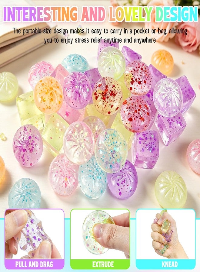 XPQKDC 30Pcs Squeeze Toys Kit, Mini Glitter Dumpling Toy and Ice Cube Squishies Stress Balls, Taba Squishies Sugar Glitter Dumpling, Stress Cube Fidget Toys Kids Party Favors Classroom Prizes (Random Color) - Image 3