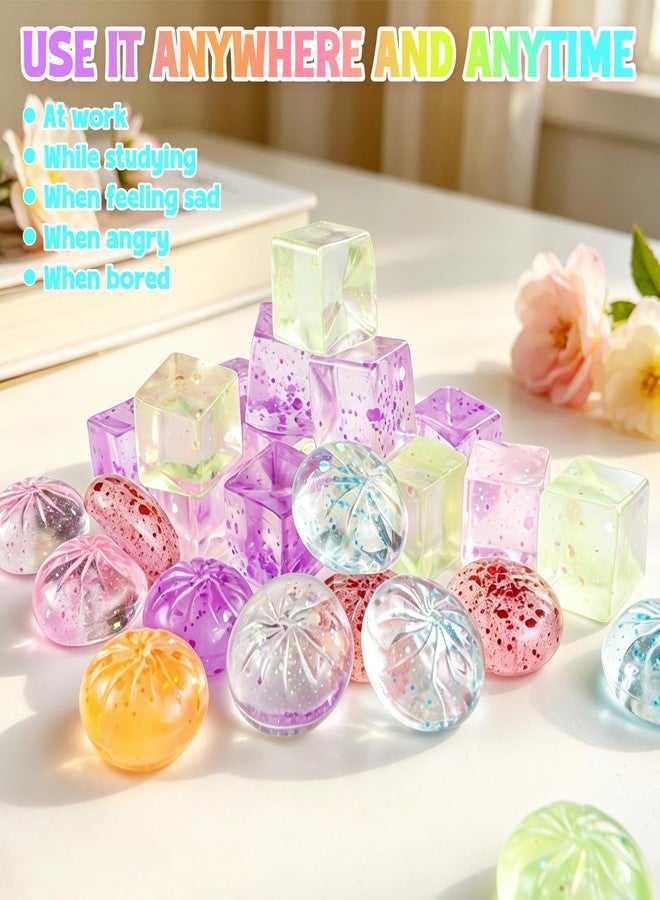 XPQKDC 30Pcs Squeeze Toys Kit, Mini Glitter Dumpling Toy and Ice Cube Squishies Stress Balls, Taba Squishies Sugar Glitter Dumpling, Stress Cube Fidget Toys Kids Party Favors Classroom Prizes (Random Color) - Image 4
