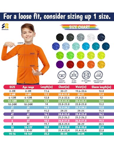 Smarash Boys Swim Shirts UPF 50+ Rash Guard Long Sleeve Quick Dry UV Protection Surfing Shirt Pool Bathing Shirt for Baby Toddler 3T Vivid Orange - Image 2