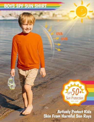 Smarash Boys Swim Shirts UPF 50+ Rash Guard Long Sleeve Quick Dry UV Protection Surfing Shirt Pool Bathing Shirt for Baby Toddler 3T Vivid Orange - Image 3