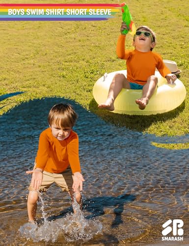 Smarash Boys Swim Shirts UPF 50+ Rash Guard Long Sleeve Quick Dry UV Protection Surfing Shirt Pool Bathing Shirt for Baby Toddler 3T Vivid Orange - Image 5