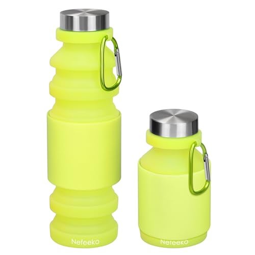 Nefeeko Collapsible Water Bottle, 18floz Reuseable BPA Free Silicone Foldable Water Bottles for Travel Gym Camping Hiking, Portable Leak Proof Sports Water Bottle with Carabiner - Image 1