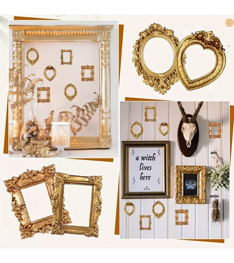 Vintage Mini Picture Frames 12pcs Golden Baroque Resin Home Decor Display Case - Image 4