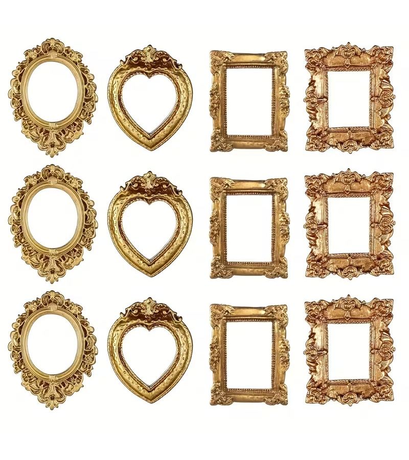 Vintage Mini Picture Frames 12pcs Golden Baroque Resin Home Decor Display Case - Image 1