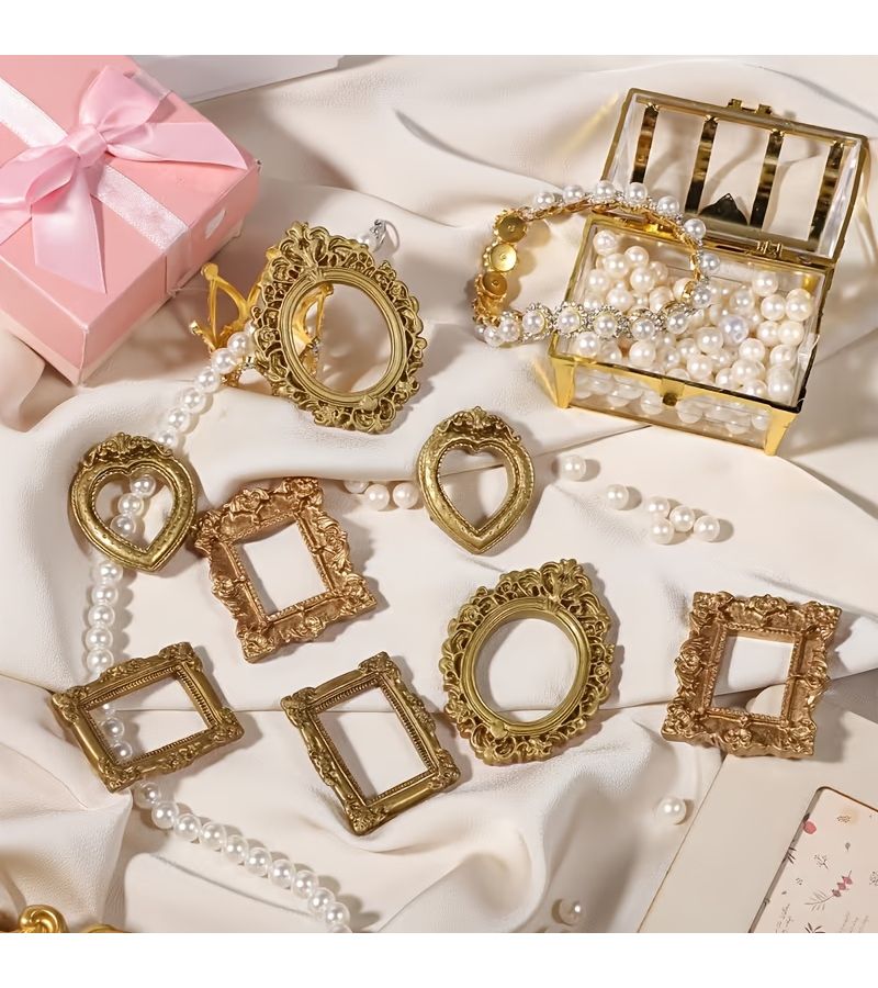 Vintage Mini Picture Frames 12pcs Golden Baroque Resin Home Decor Display Case - Image 2