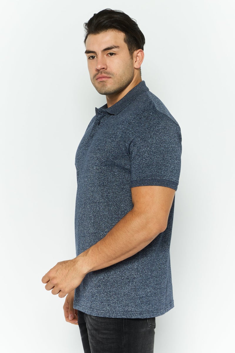 Threadbare Men Regular Fit Short Sleeve Heather Polo Shirt, Navy - Image 2