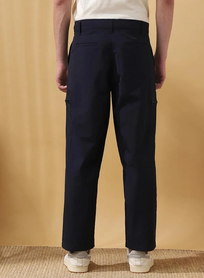 Dennis Lingo Men's Navy 100% Nylon Solid Pattern Full Length Cargo Straight Fit Trouser