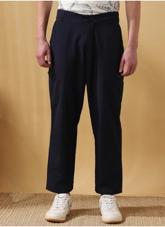 Dennis Lingo Navy 100% Nylon Solid Pattern Straight Fit Trouser for Men Full Bottom Body Wear Cargo Button Closure Woven Weave Mid Rise Waist - Perfect for Lifestyle Occasions  - Image 3