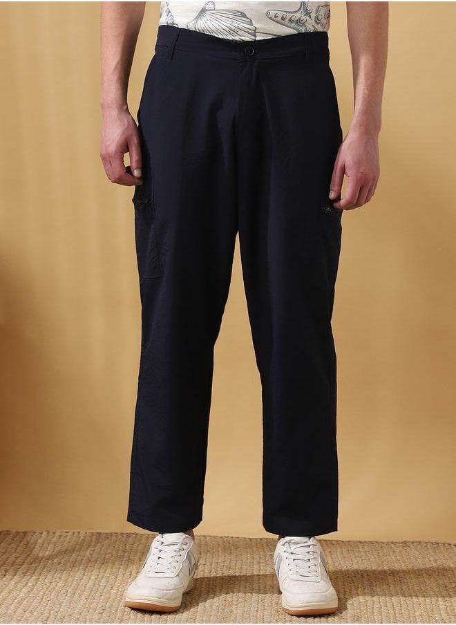 Dennis Lingo Navy 100% Nylon Solid Pattern Straight Fit Trouser for Men Full Bottom Body Wear Cargo Button Closure Woven Weave Mid Rise Waist - Perfect for Lifestyle Occasions  - Image 3