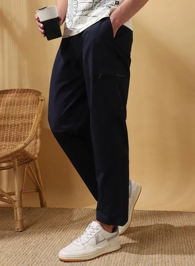 Dennis Lingo Men's Navy 100% Nylon Solid Pattern Full Length Cargo Straight Fit Trouser