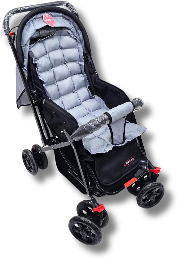 SMR Kids Foldable Stroller - Front/Rear Swivel Handle, Wide Canopy, Storage Basket - Image 3