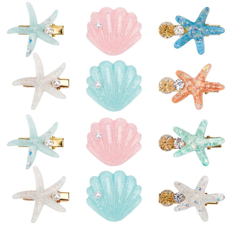 12 Pieces Shell Pearl Starfish Hair Clip Set Catcan Seashell Hair Clips Starfish Alligator Clips for Women Headwear Styling Tools Accessories classic style