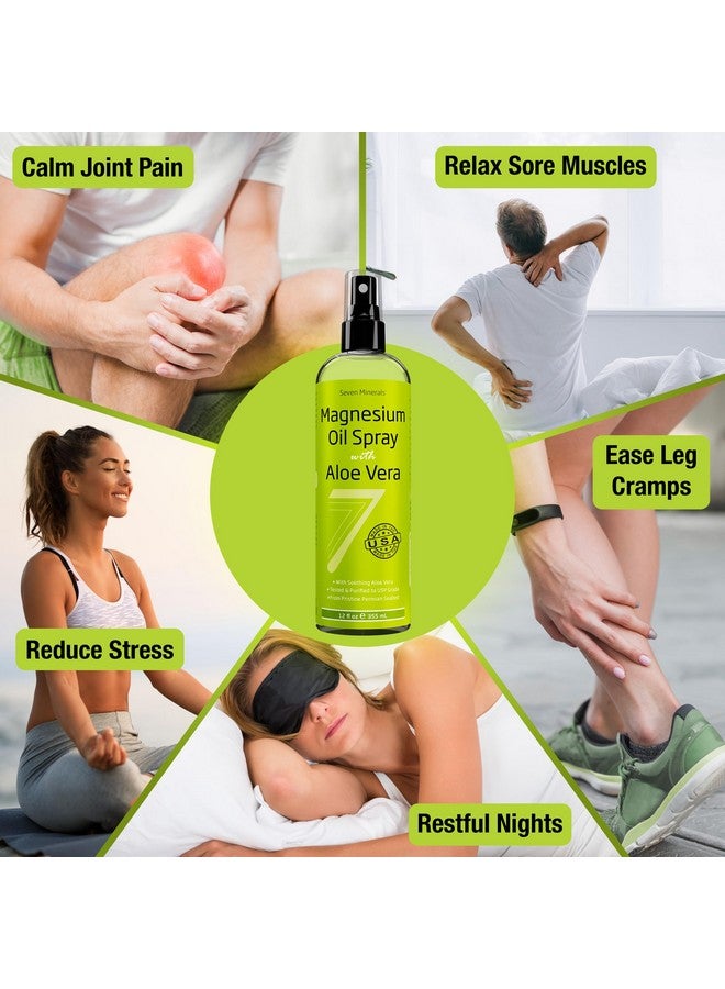 Seven Minerals Seven Minerals, Magnesium Oil Spray with Aloe Vera - Less Itchy - Use as Magnesium Spray Deodorant - Made in USA - Get Healthy Hair & Skin and Sleep Better - Free eBook Included (Big 12 oz) - Image 2