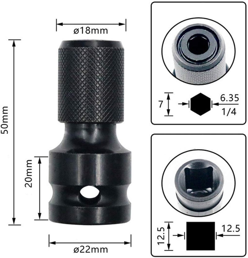 NityaEcommerce nitya 2PCS 12 inch Square Drive to 14 inch Hex Female Socket Adapter Converter Chuck Adapter for Impact Air and Electric Wrench - Image 4