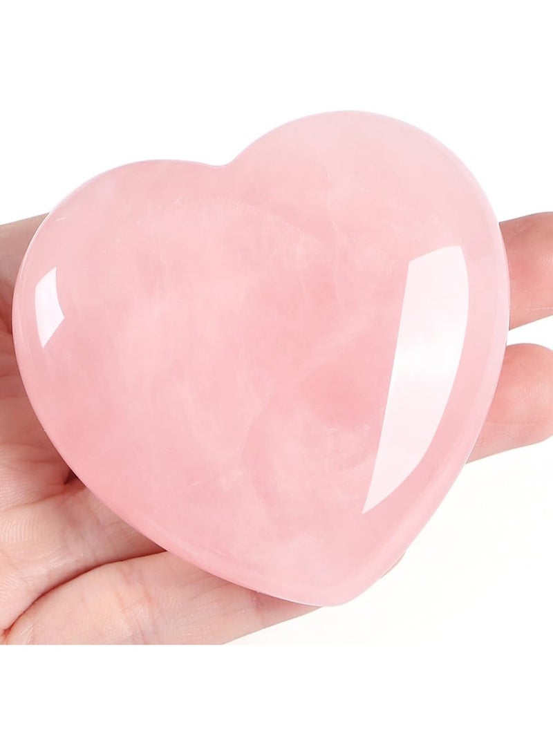 60 mm Rose Quartz Crystals Heart Stone Valentines Gifts for Her Women Crystal Gifts for Women Natural Reiki Gemstone Polished Heart Shaped Rocks Meditation - Image 1