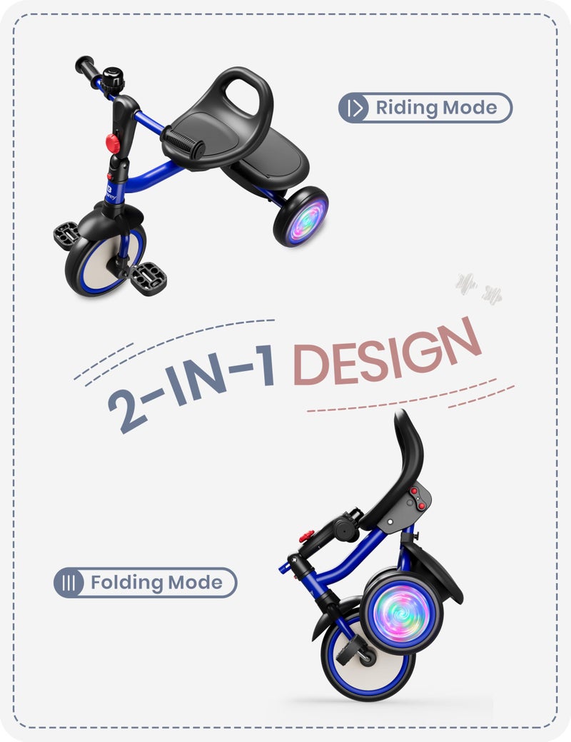besrey Kids Tricycle with Flash Wheels for Ages 18 Months to 5 Years, Toddler Tricycle with Bell, Kids Tricycle, Gift for 2-5 Year Olds, Gift and Toy for Boys and Girls, Tricycle for Toddlers, Blue - Image 4