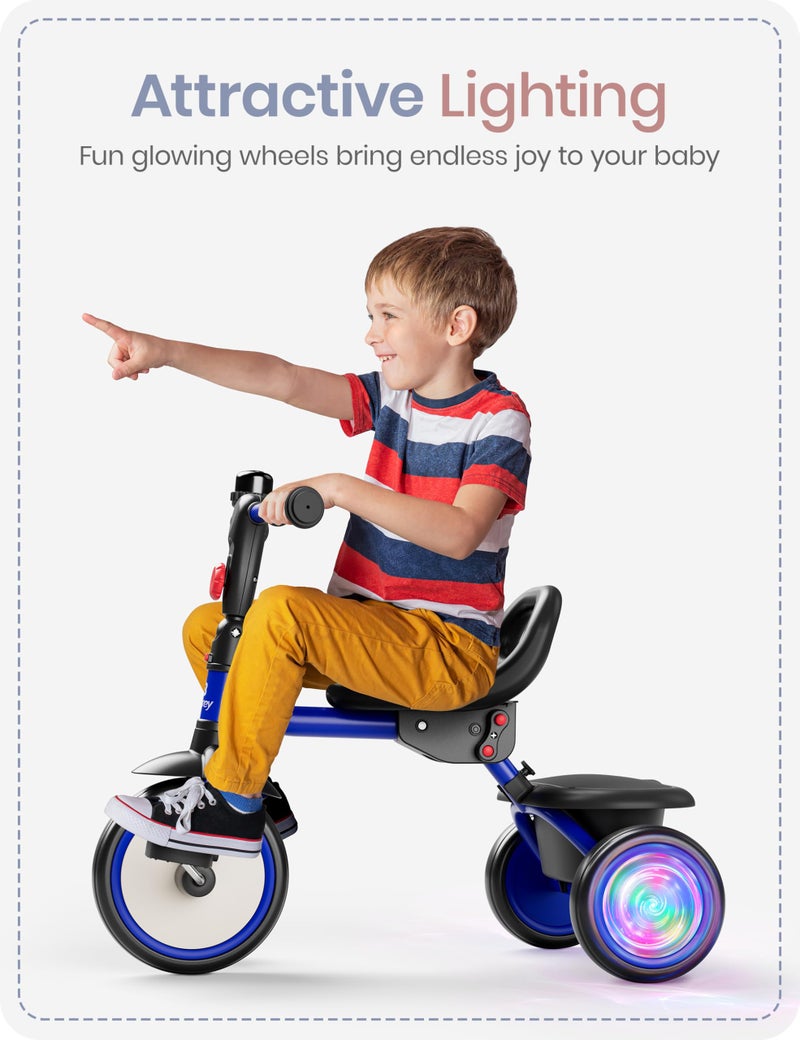 besrey Kids Tricycle with Flash Wheels for Ages 18 Months to 5 Years, Toddler Tricycle with Bell, Kids Tricycle, Gift for 2-5 Year Olds, Gift and Toy for Boys and Girls, Tricycle for Toddlers, Blue - Image 3