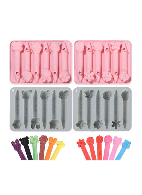 4 Pack Assorted Crayon Molds, 3D Crayon Silicone Mold, Oven Safe Reusable Crayon Molds, DIY Crayon Shaped Mold Reusable Triangular Crayon Molds for DIY Making(Pink Gray)