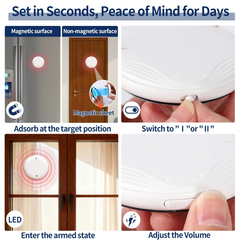 Purple Rechargeable 90 to 120 Db Volume Level Adjustable Vibration Alarm for Doors Windows Glass Breakage Anti Theft Sensor Home Security Simple Installation - Image 5