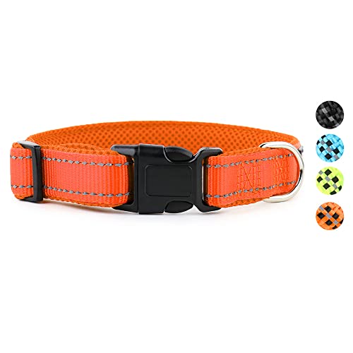 HANK 3M Reflective Dog collar | Dog neck belt Soft Breathable Mesh Collar for dogs with Adjustable Buckle | Dog belt Protect your dog neck from choking Lightweight & Comfort-fit (X-Large, Neon Orange) - Image 1