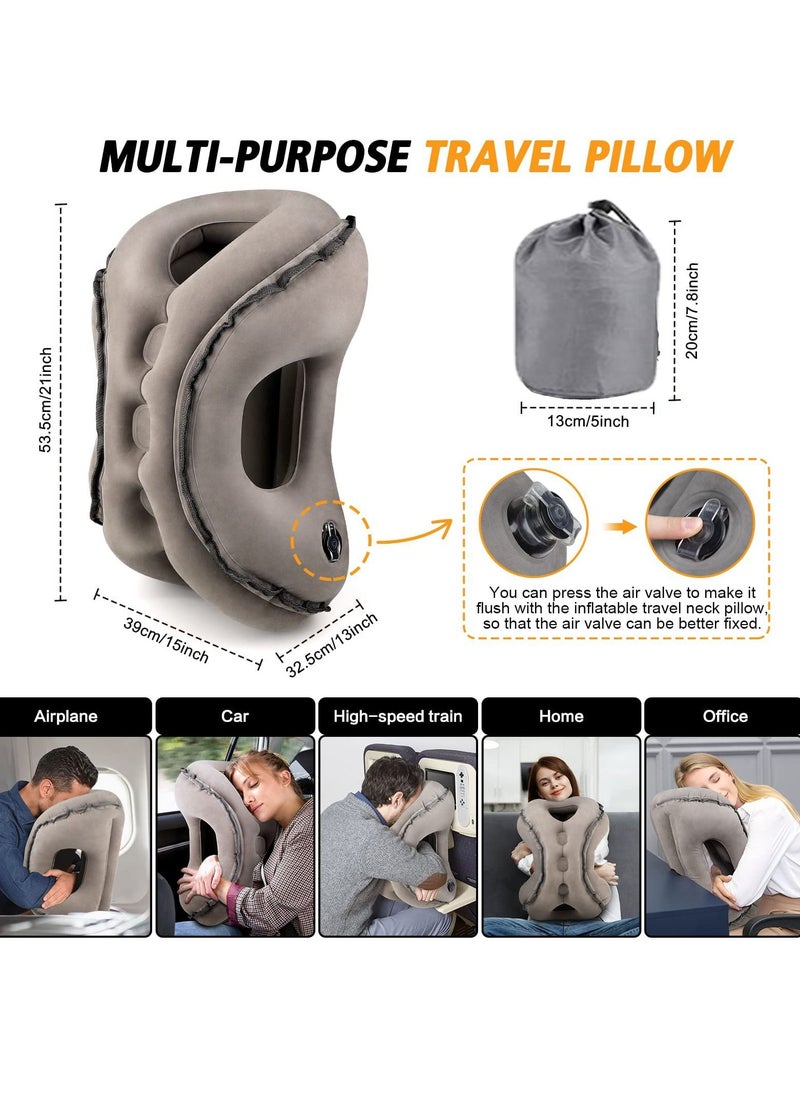 Inflatable Travel Pillow for Airplane to Avoid Neck and Shoulder Pain Support Head Neck Used for Sleeping Rest Grey 53.5x39x32.5cm
