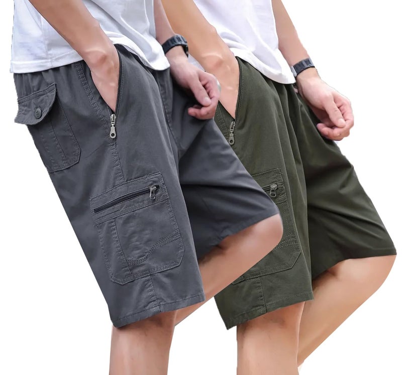 Lymio Men Shorts || Men Shorts Cotton || Men Shorts Casual || Available in Combo Pack of 2 (Short-18-19-Grey-Olivegreen-XL) - Image 1