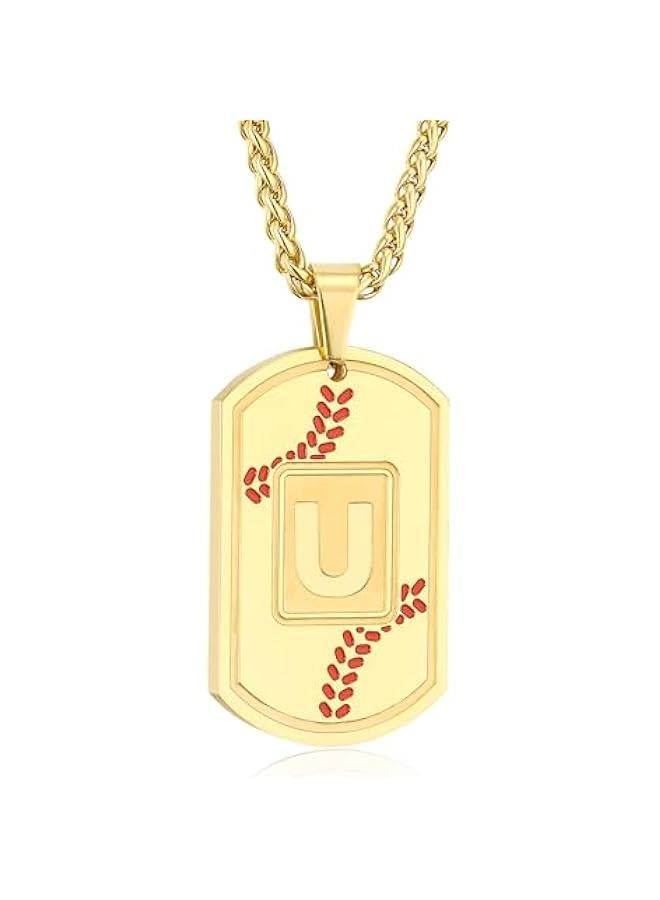 Graduation  Gifts Baseball Initial Necklace for Men Dog Tag Stainless Steel Sliver/Black/Gold Letter Pendant Sport Baseball Athletes Jewelry  Gifts for Kids Boys Men Teens Boyfriend  - Image 1