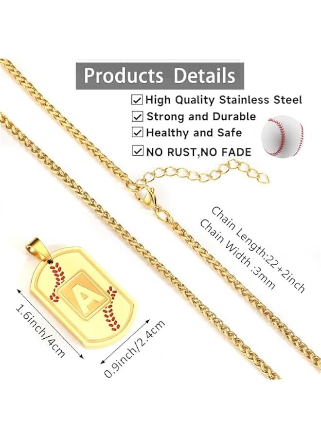 Graduation  Gifts Baseball Initial Necklace for Men Dog Tag Stainless Steel Sliver/Black/Gold Letter Pendant Sport Baseball Athletes Jewelry  Gifts for Kids Boys Men Teens Boyfriend  - Image 5