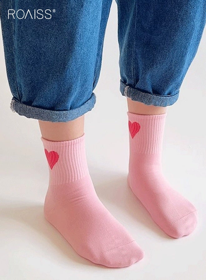 roaiss 5 Pairs Socks Set for Girls, Mid-Calf Socks with Heart-shaped Pattern, Breathable Comfortable Crew Socks, Middle Tube Socks for Girls, Easy to Match with Clothes - Image 3