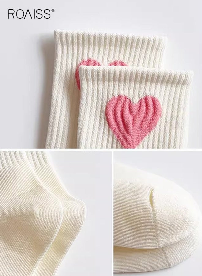 roaiss 5 Pairs Socks Set for Girls, Mid-Calf Socks with Heart-shaped Pattern, Breathable Comfortable Crew Socks, Middle Tube Socks for Girls, Easy to Match with Clothes - Image 4