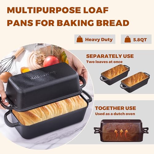 Articasting 11x5 Inch Cast Iron Loaf Pan With Lid，5.8 Qt Large Loaf Pans For Sourdough Bread Baking, Pre-Seasoned Heavy Duty Dutch Oven Bread Pan For a Crispy Crust - Image 4