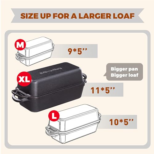 Articasting 11x5 Inch Cast Iron Loaf Pan With Lid，5.8 Qt Large Loaf Pans For Sourdough Bread Baking, Pre-Seasoned Heavy Duty Dutch Oven Bread Pan For a Crispy Crust - Image 2
