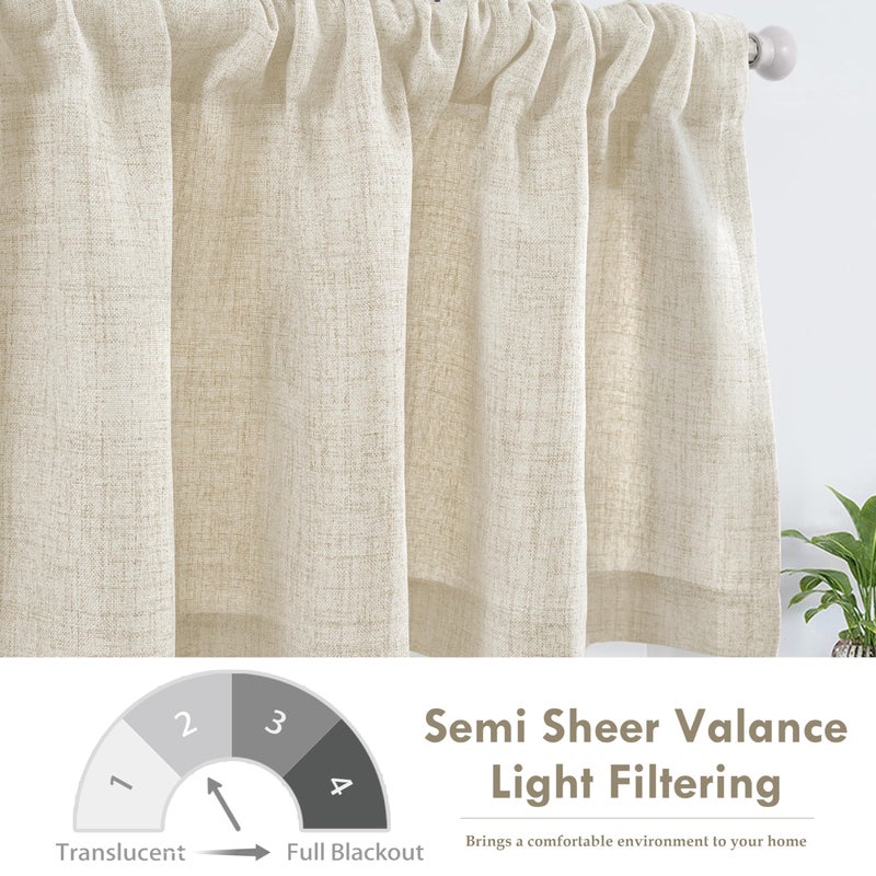DriftAway Linen Textured Curtain Valances for Windows Light Filtering 3 Inch Rod Pocket Farmhouse Country Rustic Kitchen Valances for Bedroom Living Room Bathroom 14 inch Length Beige - Image 5