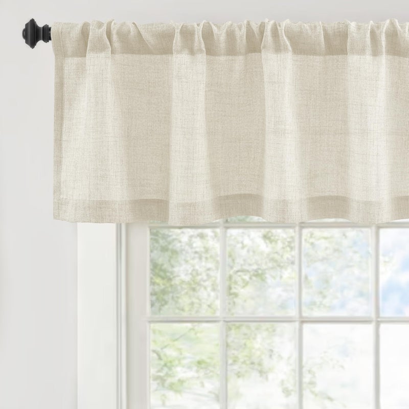 DriftAway Linen Textured Curtain Valances for Windows Light Filtering 3 Inch Rod Pocket Farmhouse Country Rustic Kitchen Valances for Bedroom Living Room Bathroom 14 inch Length Beige - Image 1