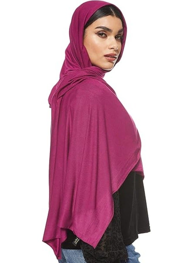 Jersey Stretch Shailah Hijab Muslim Islamic Arab Scarf Headscarf Abaya Shawl Scarves Soft  Color: Violet Red  - Image 3