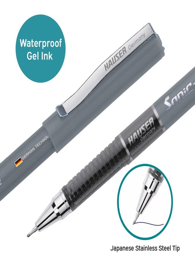 Hauser Sonic 0.55mm Gel Pen Box | Attractive Foiled Body | Stylish Metal Clip | Refillable & Waterproof Gel Ink | German Technology For Smooth & Effortless Writing | Black Ink, Set of 10 x 2 - Image 5