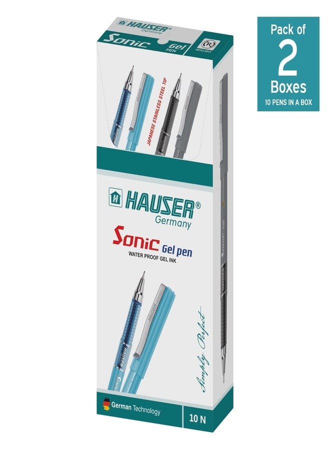 Hauser Sonic 0.55mm Gel Pen Box | Attractive Foiled Body | Stylish Metal Clip | Refillable & Waterproof Gel Ink | German Technology For Smooth & Effortless Writing | Black Ink, Set of 10 x 2 - Image 2